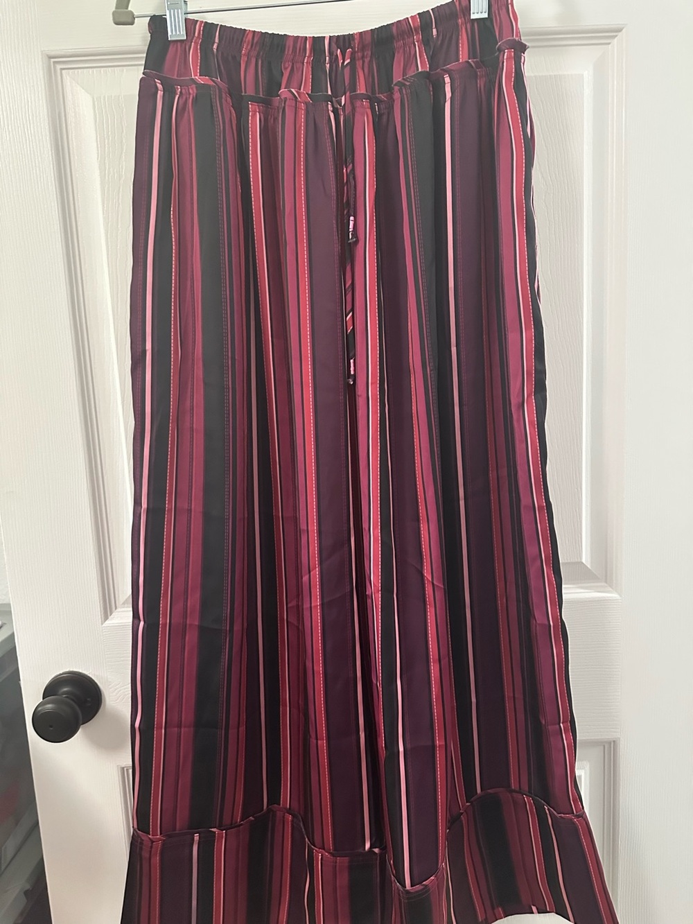Free People Striped Burgundy and Pink wide leg pants with Drawstring Waist